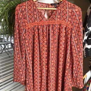 Boho Hippie Orange Bell Sleeve Flowy Dress Small